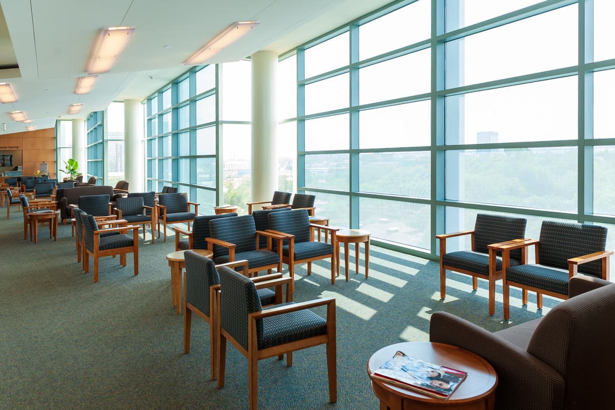 Waiting room at UT Southwestern with large windows